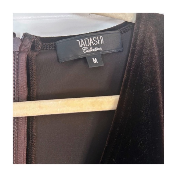 Tadashi Collection Black Velvet Long Sleeve Midi Dress Rhinestone Detail Size M - Picture 5 of 6